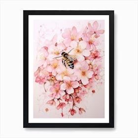 Beehive With Cherry Blossom Watercolour Illustration 1 Art Print