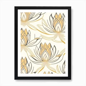 Lotus Flower Repeat Pattern Retro Minimal 2 Art Print