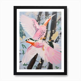 Pink Ethereal Bird Painting Woodpecker 2 Art Print