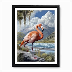 Greater Flamingo South America Chile Tropical Illustration 4 Art Print