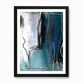 FOREVER BLUE - Blue illustration, tonal, white, black, Abstract Wall Art Art Print