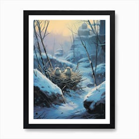 Birds In Nest Winter 1 Art Print