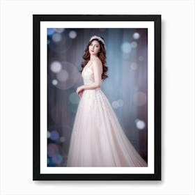 Portrait Of An Elegant Woman Gaze Fixed On The Distance Adorned In A Flowing Gown That Mingles Wit Art Print