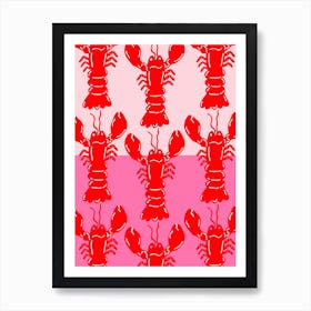 Lobster Repeat Red On Pink Art Print