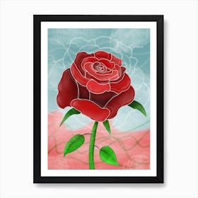 Large red rose digital illustration Art Print