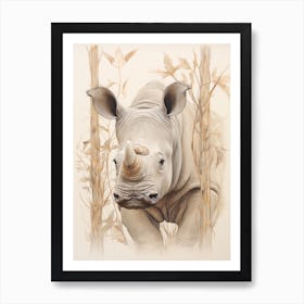 Rhino By The Trees Vintage Illustration 4 Art Print