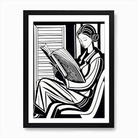 Just a girl who loves to read, Lion cut inspired Black and white Stylized portrait of a Woman reading a book, reading art, book worm, Reading girl 197 Art Print