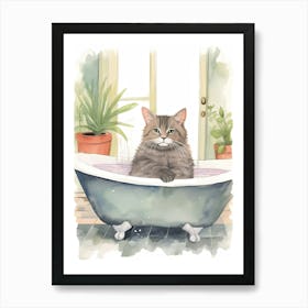 Chartreux Cat In Bathtub Botanical Bathroom 2 Art Print