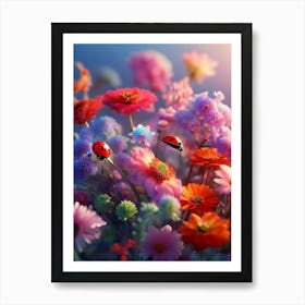 Ladybugs And Flowers Art Print