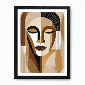 Boho Abstract Face Illustration with Earthly tones, 1207 Art Print