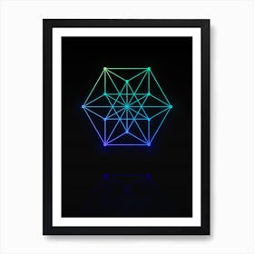 Neon Blue and Green Abstract Geometric Glyph on Black n.0360 Art Print