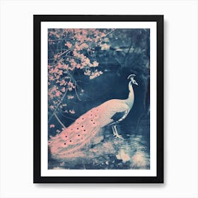 Peacock By The River Cyanotype Inspired 3 Art Print