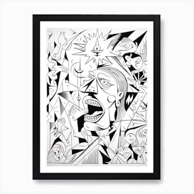 Line Art Inspired By Guernica 1 Art Print