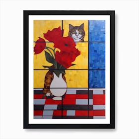 Dahlia With A Cat 1 De Stijl Style Mondrian Art Print