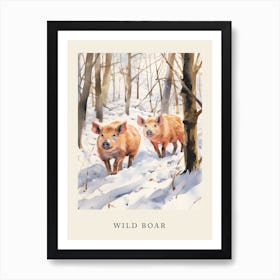 Winter Watercolour Wild Boar 3 Poster Art Print