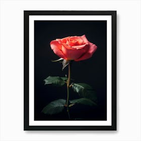 Single Pink Rose On Black Background 5 Art Print