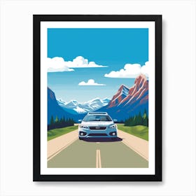 A Subaru Impreza Car In Icefields Parkway Flat Illustration 3 Art Print
