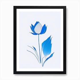 Blue Lotus Minimal Line Drawing 5 Art Print