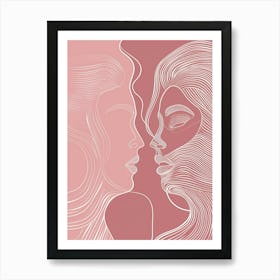 Minimalist Portrait Line Pink Woman 8 Art Print