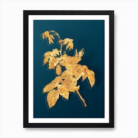 Vintage Apple Rose Botanical in Gold on Teal Blue n.0254 Art Print