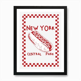 New York Central Park Hot Dog | Red and White Kitchen Wall Art Art Print