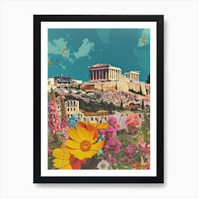 Athens   Floral Retro Collage Style 2 Art Print