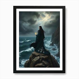 Dark Witch on A Rock by the Ocean Art Print