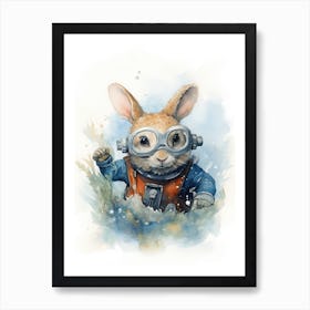 Bunny Scuba Diving Rabbit Prints Watercolour 4 Art Print