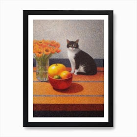 Aster With A Cat 2 Pointillism Style Art Print