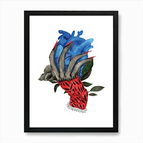 Hand holding anatomical heart gothic art illustration Art Print