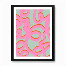 Retro Lines Abstract Brush Shapes Pink And Green Art Print