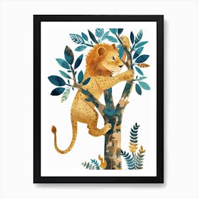 African Lion Climbing A Tree Clipart 2 Art Print