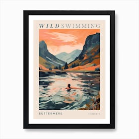 Wild Swimming At Buttermere Cumbria 2 Poster Art Print