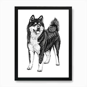 Akita Dog Line Sketch 1 Art Print