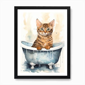 Begal Cat In Bathtub Bathroom 2 Art Print