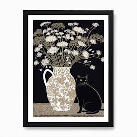 Drawing Of A Still Life Of Queen Lace With A Cat 3 Art Print