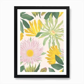 Proteas Pastel Floral 3 Flower Art Print