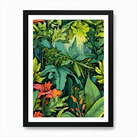 Seamless Pattern With Tropical Plants And Flowers Art Print