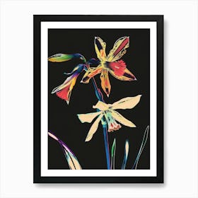 Neon Flowers On Black Daffodil 3 Art Print
