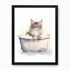 Maine Coon Cat In Bathtub Bathroom 3 Art Print