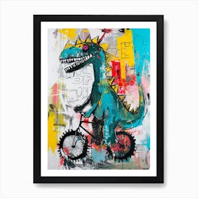 Abstract Dinosaur Riding A Bike Painting 4 Art Print