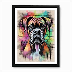 Aesthetic Boxer Dog Puppy Brick Wall Graffiti Artwork Art Print