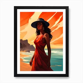 Illustration of an African American woman at the beach 99 Art Print