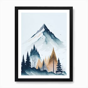 Mountain And Forest In Minimalist Watercolor Vertical Composition 120 Art Print