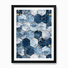 Blue And Gold Marble Pattern 1 Art Print