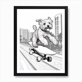 Miniature Schnauzer Dog Skateboarding Line Art 4 Art Print