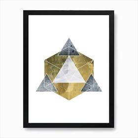 Gold and Grey Abstract Pyramid Art Print