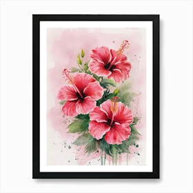 Hibiscus Watercolor Painting Art Print