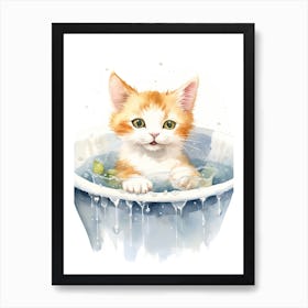 Japanese Bobtail Cat In Bathtub Bathroom 4 Art Print