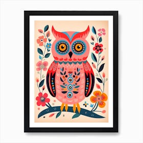 Pink Scandi Eastern Screech Owl 3 Art Print